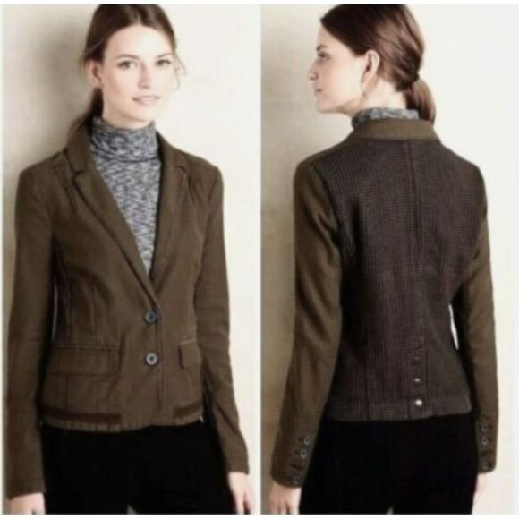 Size 12, Hei Hei Anthropology, Delaney jacket army green and black gingham back. - Picture 6 of 12
